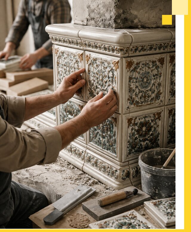 Изразцовые камины под ключ в Тобольске: проект и монтаж