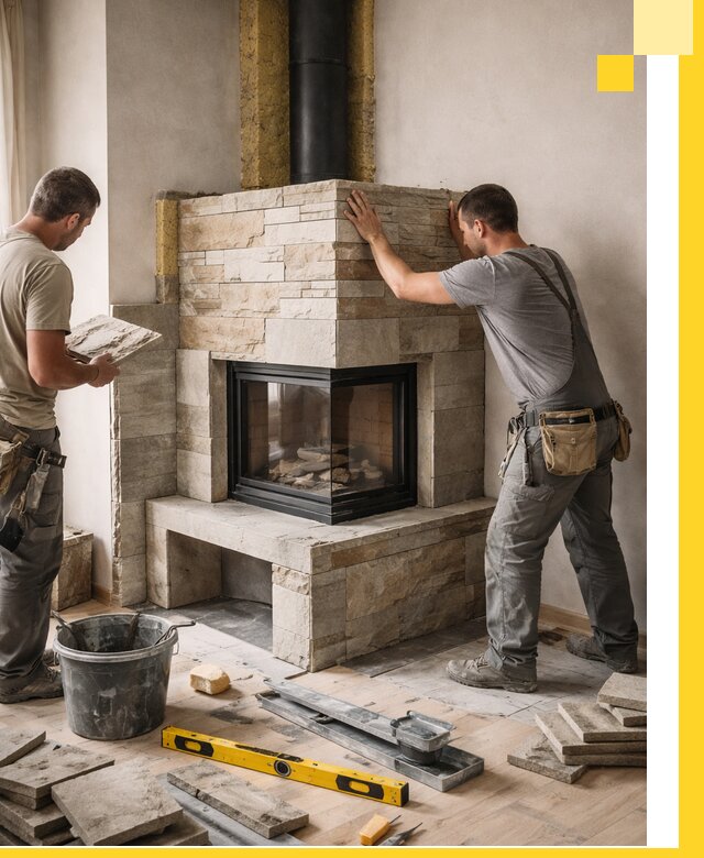 Угловые камины под ключ проект, монтаж и отделка в Тобольске