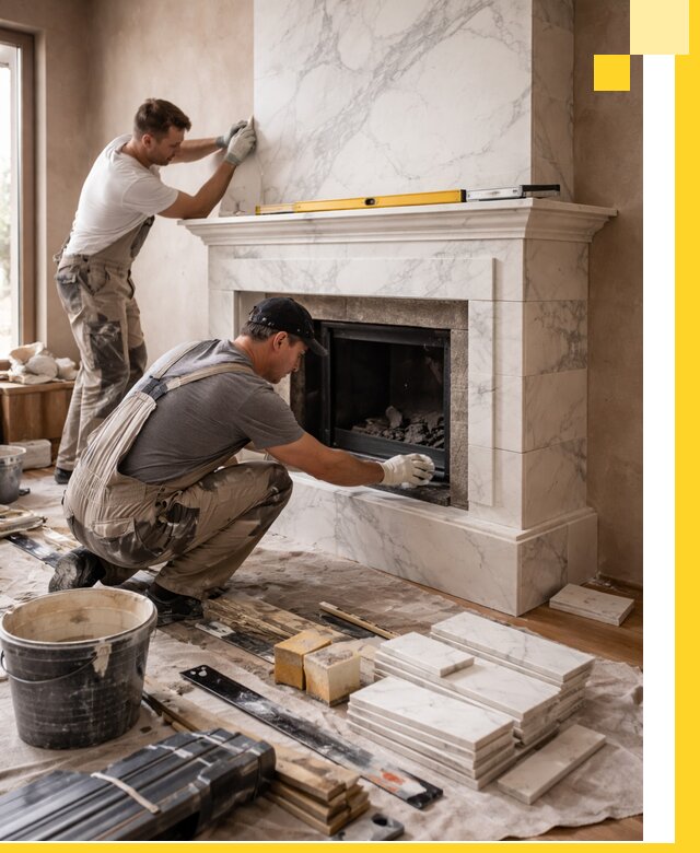 Отделка каминов в Тобольске качественные облицовочные работы