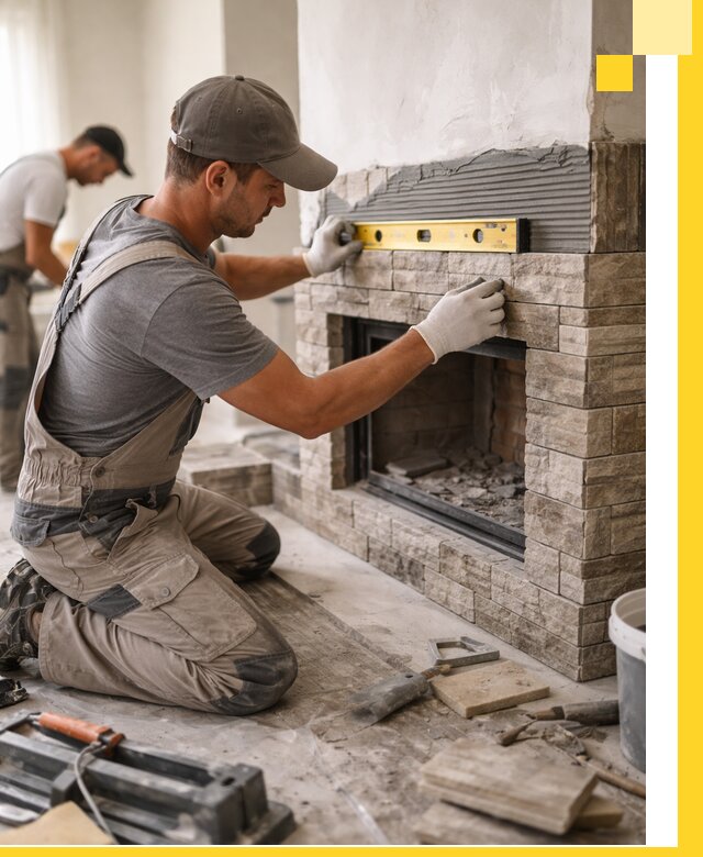 Облицовка каминов в Тобольске, монтаж и отделка натуральным камнем