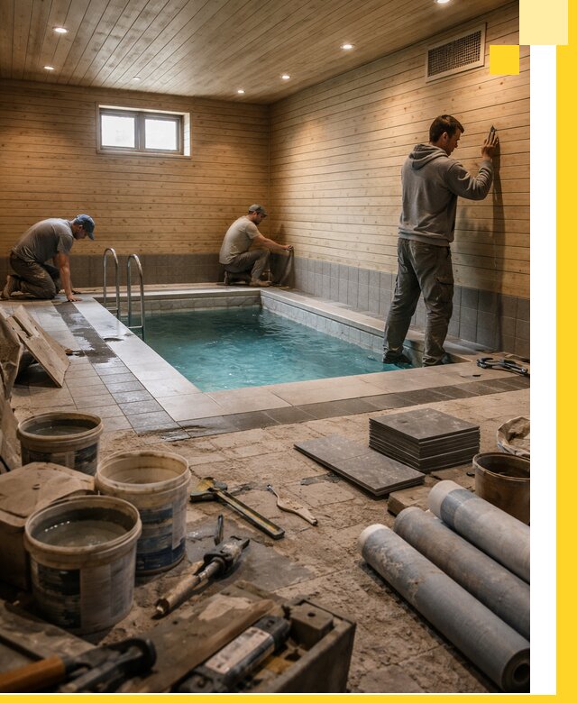 Строительство бани с бассейном и сауной под ключ в Тобольске