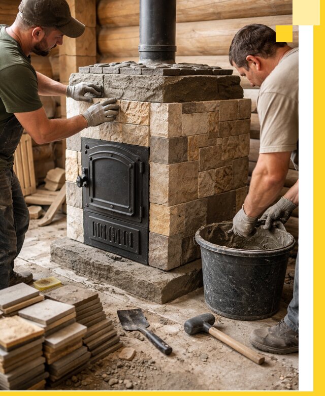 Облицовка банной печи под ключ в Тобольске: камень и плитка