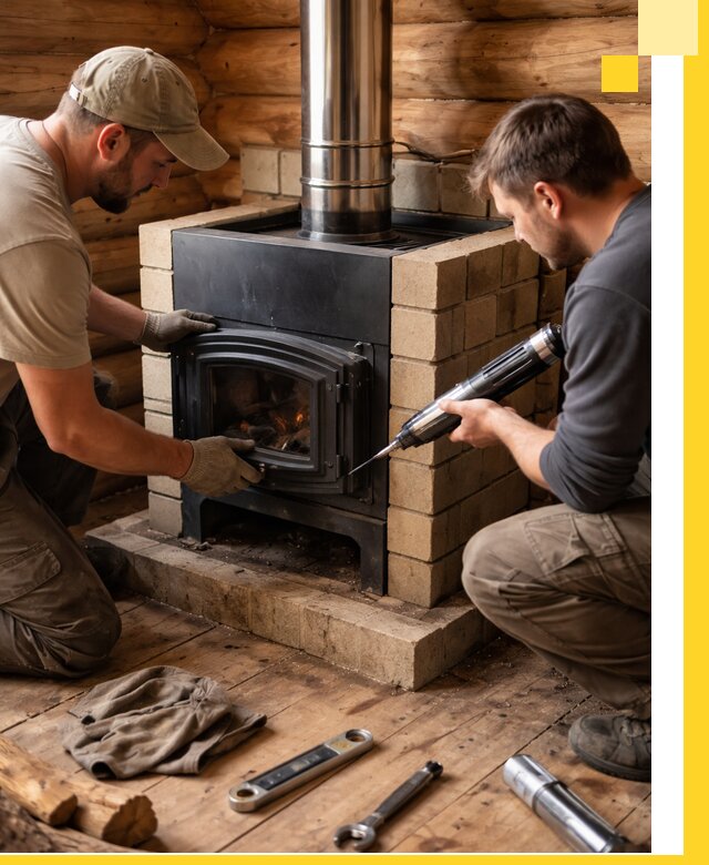 Монтаж и установка печи в бане под ключ с гарантией в Тобольске