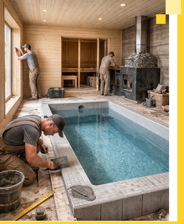 Проект бани с бассейном и сауной в Тобольске под ключ