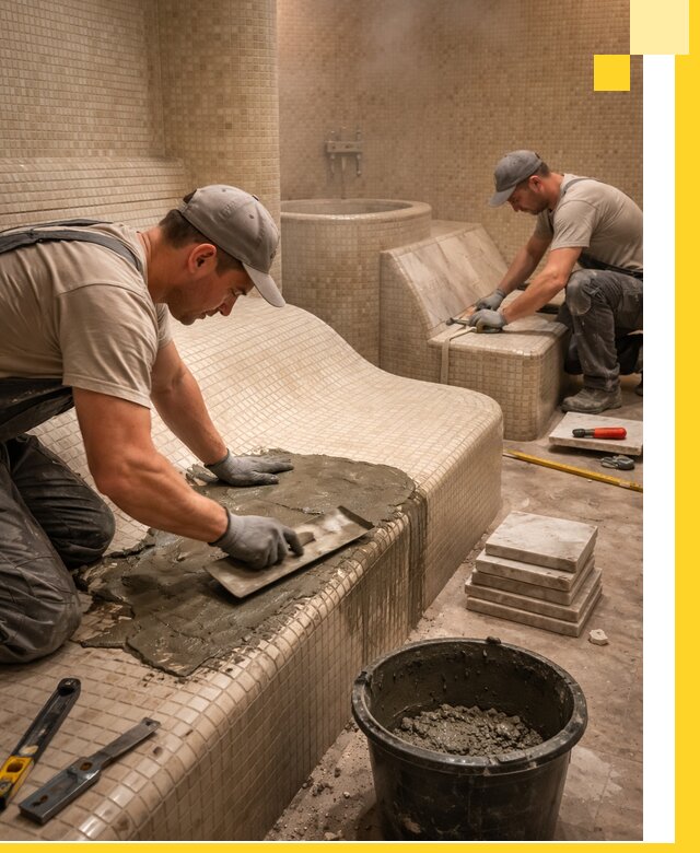 Лежаки для хамама под ключ в Тобольске, проект и монтаж