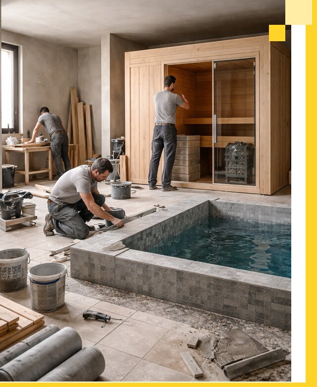 SPA зоны под ключ с бассейном сауной и печью в Тобольске